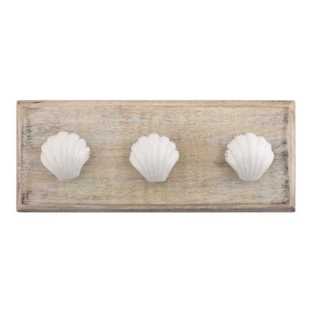 White Sea Shell Ceramic Wooden Hooks